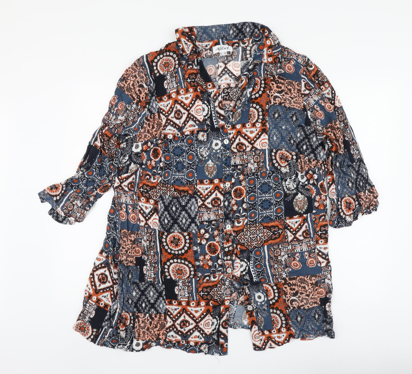 Afibel Womens Multicoloured Geometric Viscose Basic Blouse Size 26 V-Neck