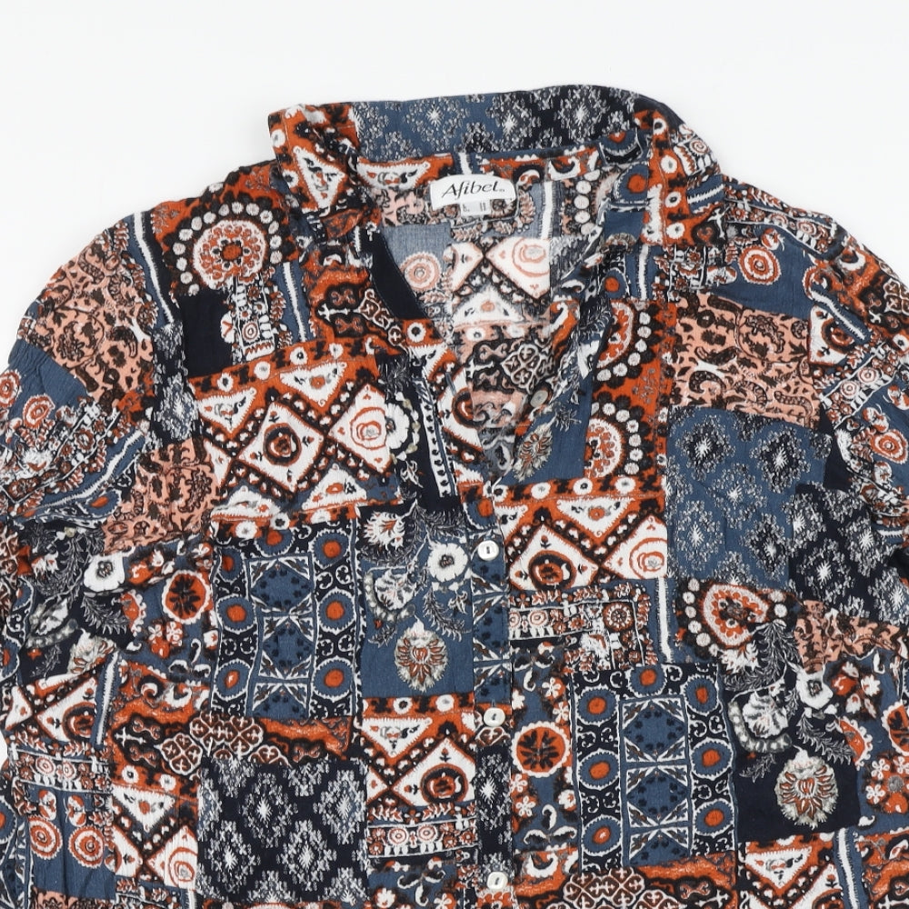 Afibel Womens Multicoloured Geometric Viscose Basic Blouse Size 26 V-Neck