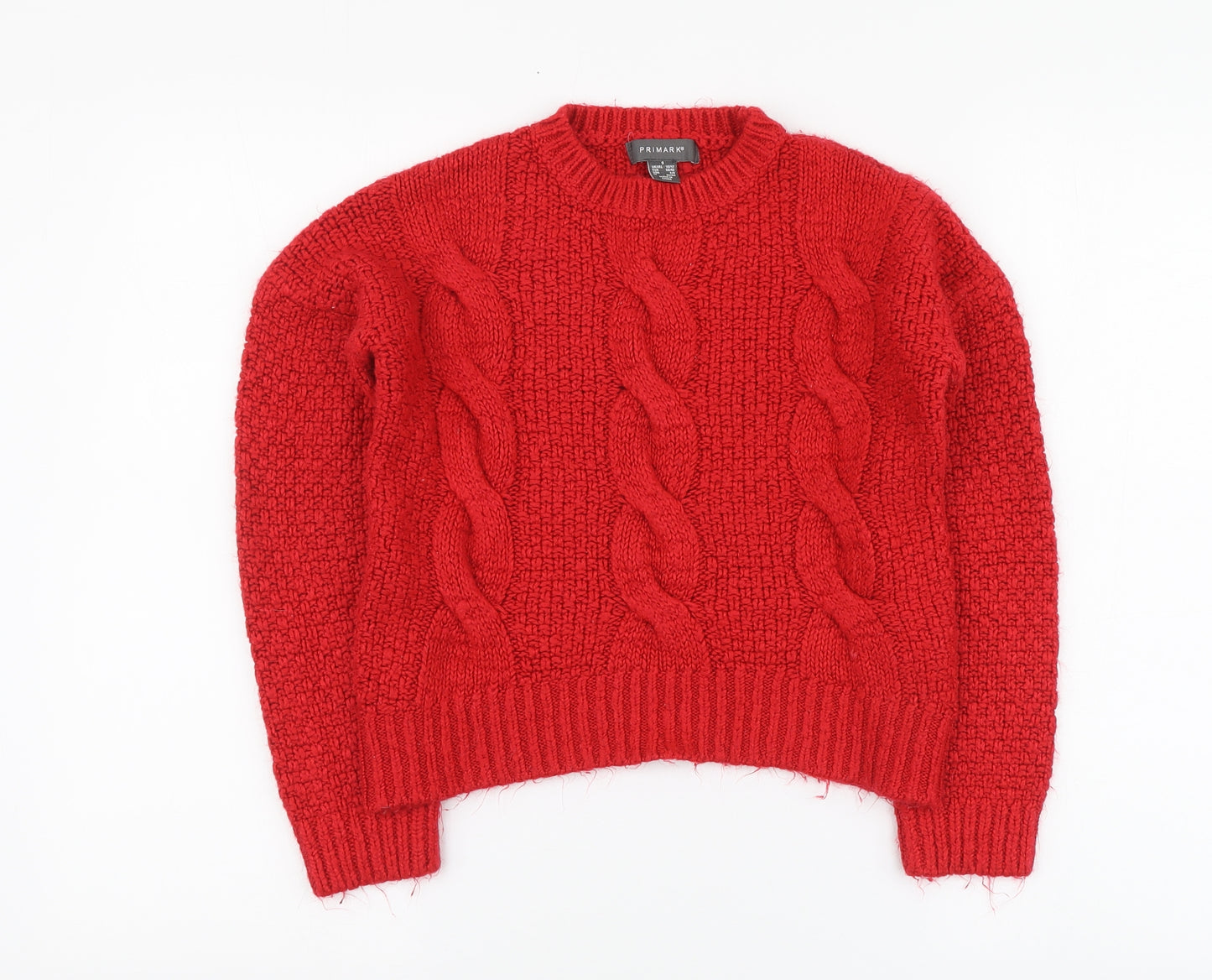 Primark Womens Red Round Neck Acrylic Pullover Jumper Size S