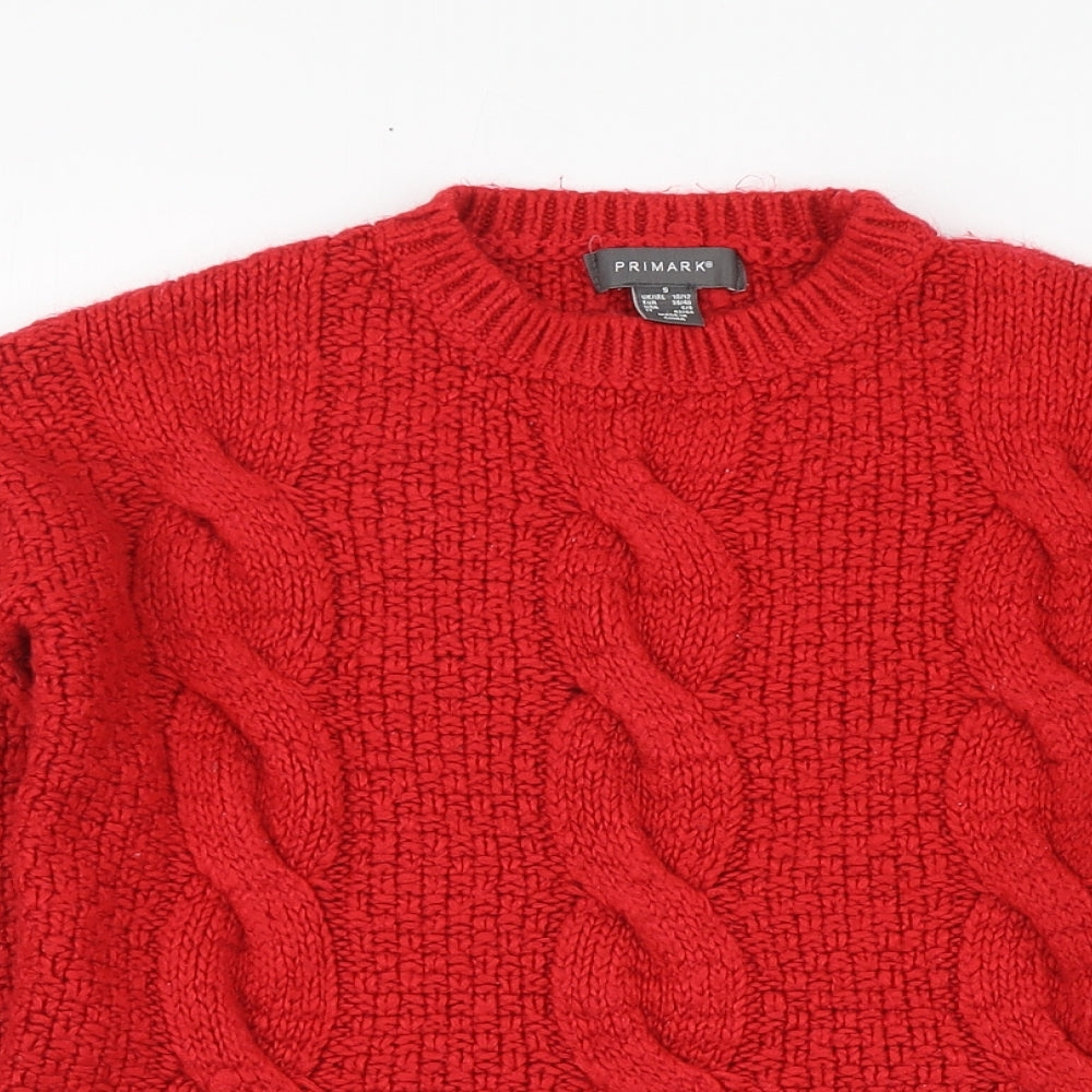 Primark Womens Red Round Neck Acrylic Pullover Jumper Size S