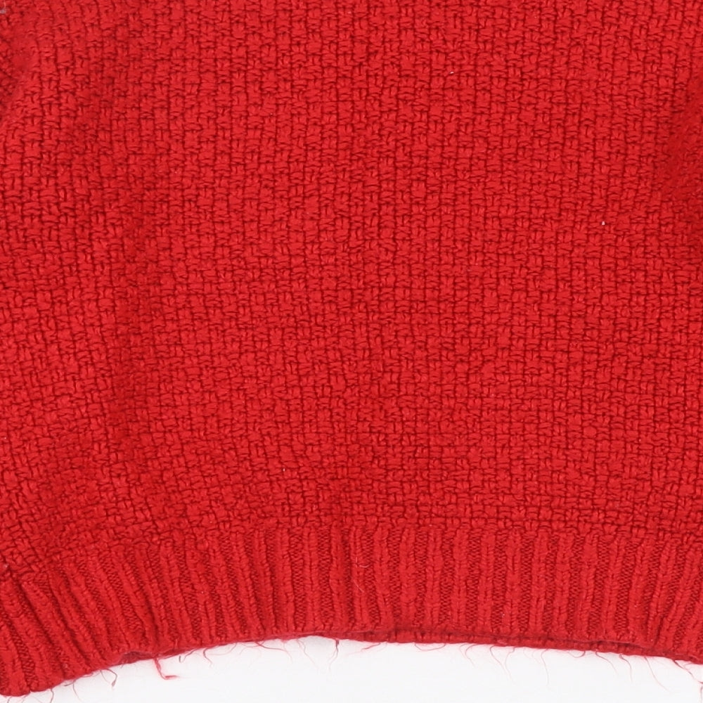 Primark Womens Red Round Neck Acrylic Pullover Jumper Size S