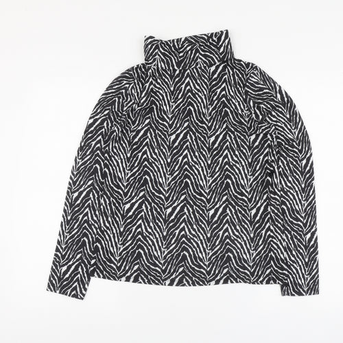 Primark Womens Black Animal Print Polyester Basic Blouse Size M Roll Neck