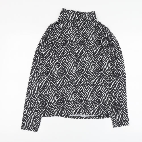 Primark Womens Black Animal Print Polyester Basic Blouse Size M Roll Neck