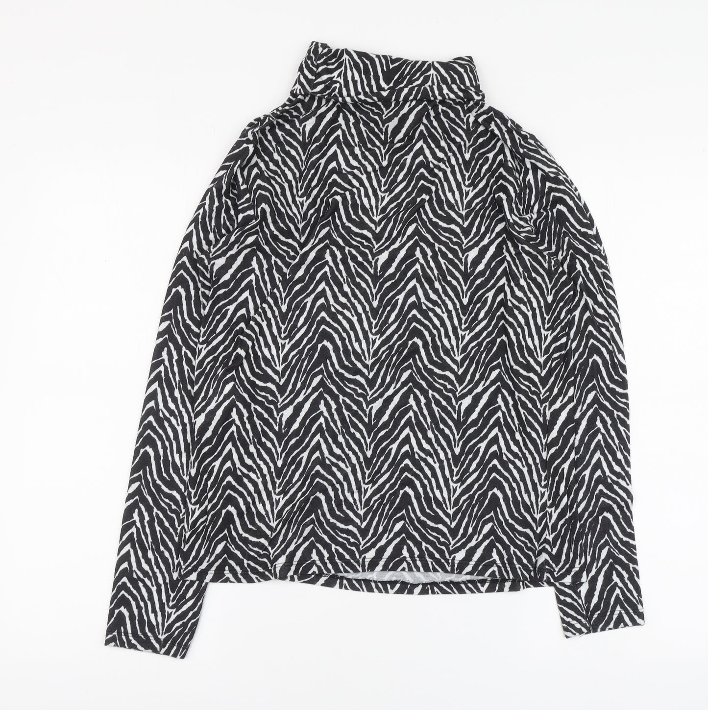 Primark Womens Black Animal Print Polyester Basic Blouse Size M Roll Neck