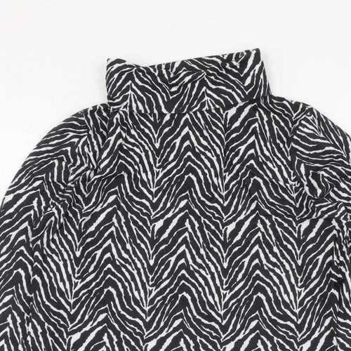 Primark Womens Black Animal Print Polyester Basic Blouse Size M Roll Neck