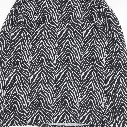 Primark Womens Black Animal Print Polyester Basic Blouse Size M Roll Neck