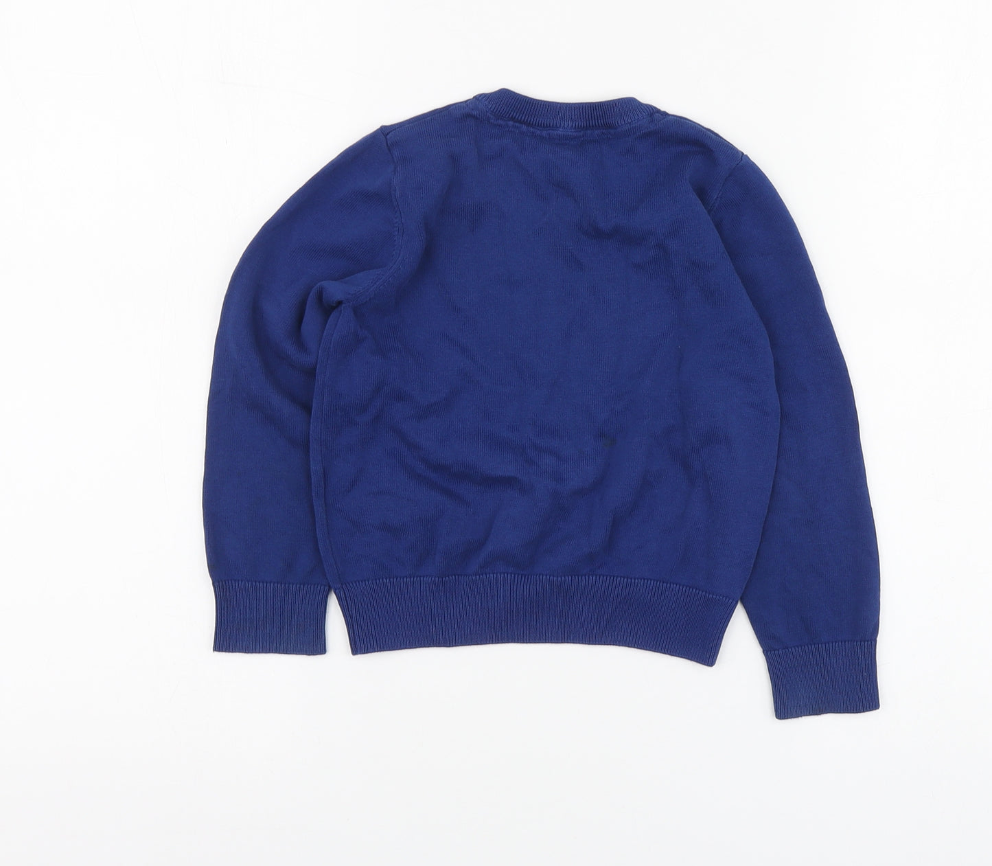 Marks and Spencer Boys Blue V-Neck Cotton Pullover Jumper Size 3-4 Years