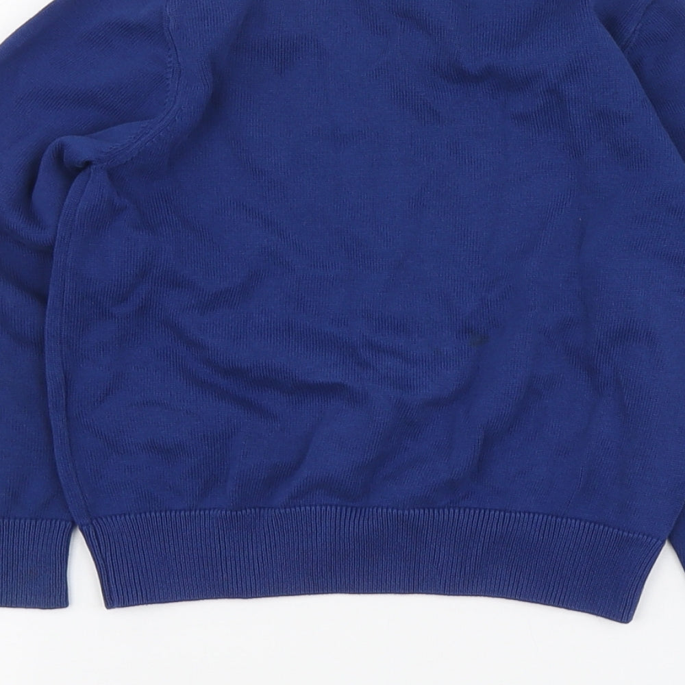 Marks and Spencer Boys Blue V-Neck Cotton Pullover Jumper Size 3-4 Years