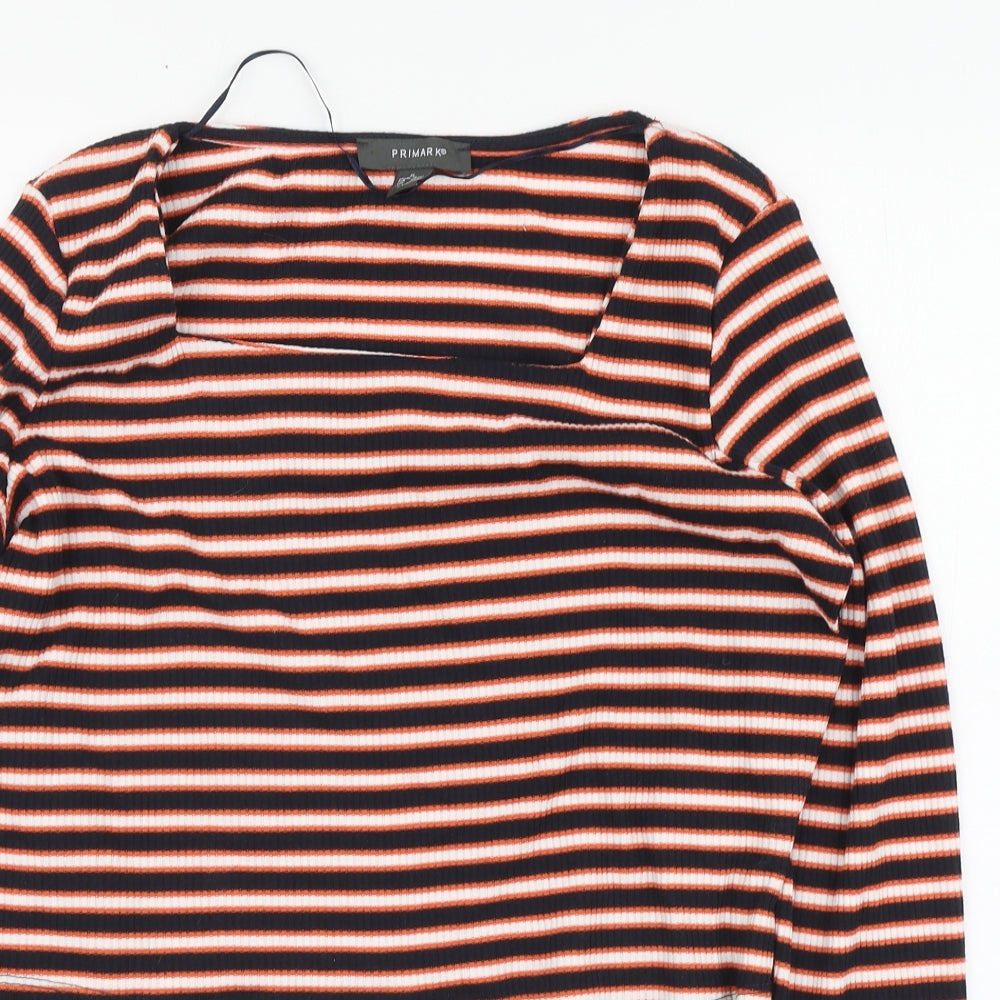 Primark Womens Multicoloured Striped Polyester Basic Blouse Size XL Square Neck