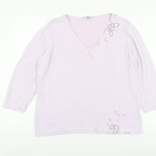 Joanna Hope Womens Purple V-Neck Ramie Pullover Jumper Size 18