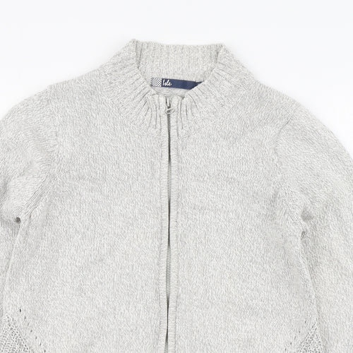 Isle Womens Grey High Neck Cotton Full Zip Jumper Size 14
