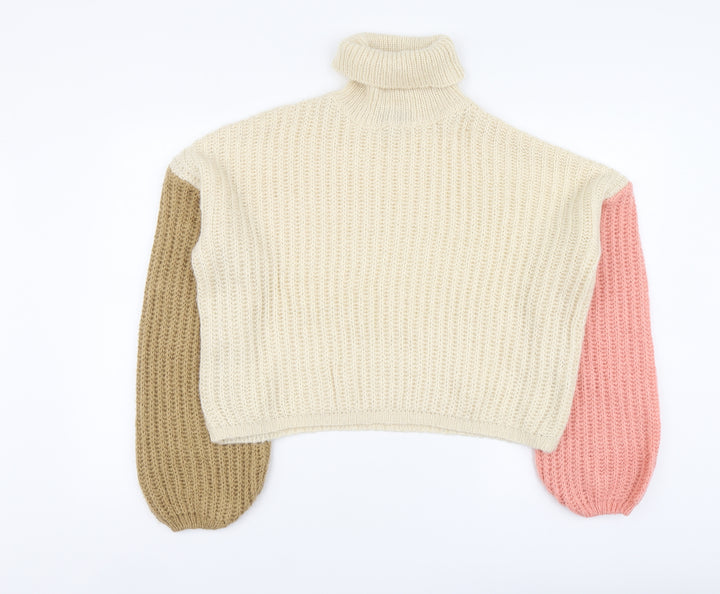 PRETTYLITTLETHING Womens Multicoloured Roll Neck Acrylic Pullover Jumper Size M