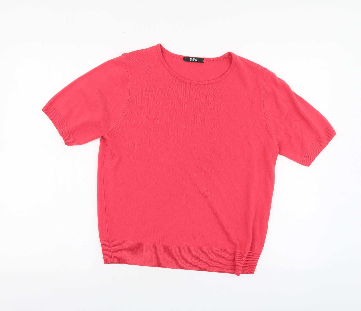 Marks and Spencer Womens Pink Round Neck Acrylic Pullover Jumper Size 14