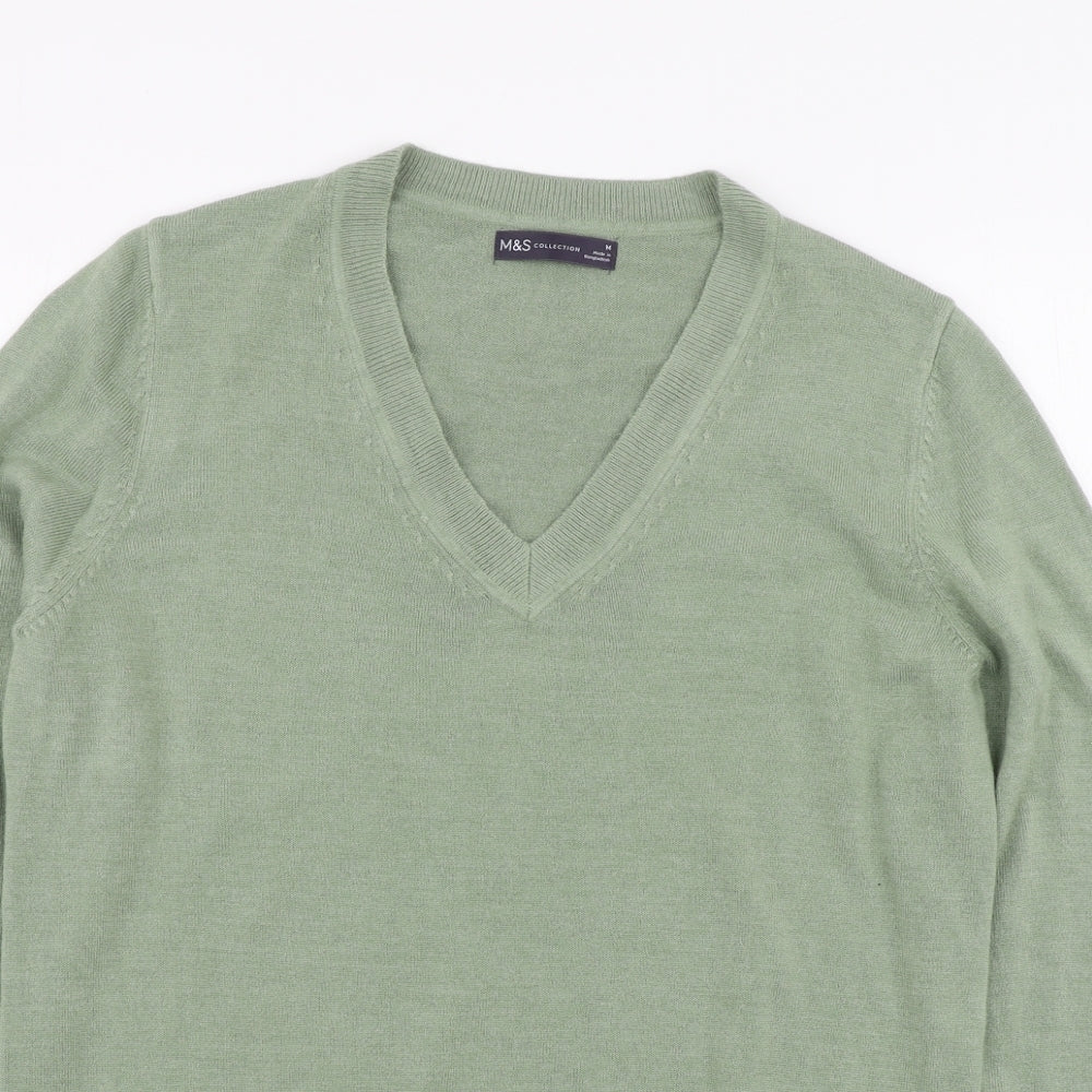 Marks and Spencer Womens Green V-Neck Acrylic Pullover Jumper Size M