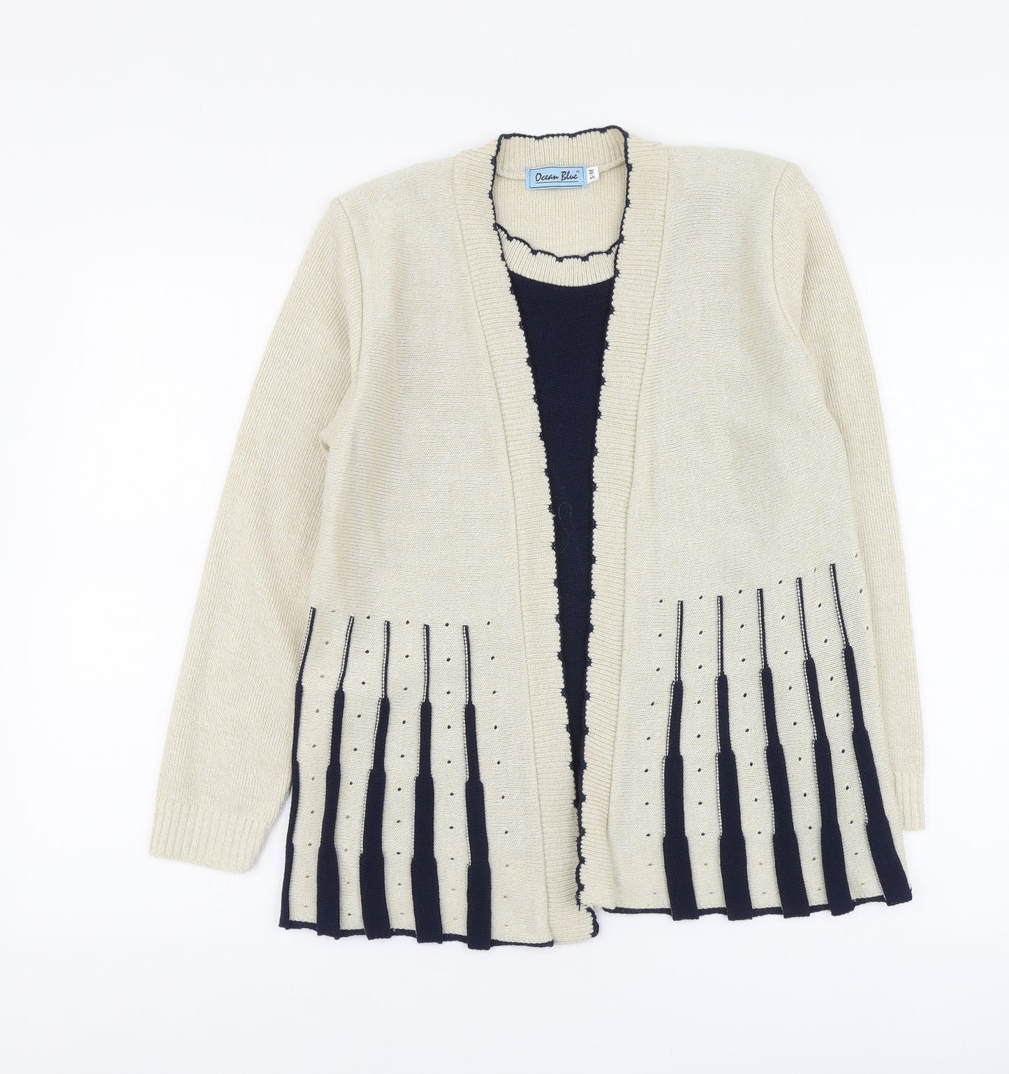 Ocean Blue Womens Beige V-Neck Acrylic Pullover Jumper Size S