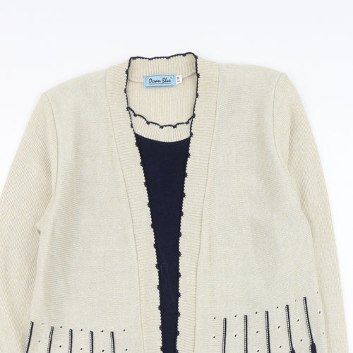 Ocean Blue Womens Beige V-Neck Acrylic Pullover Jumper Size S