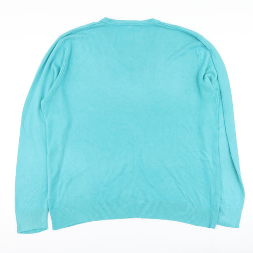 George Mens Blue V-Neck Acrylic Henley Jumper Size XL