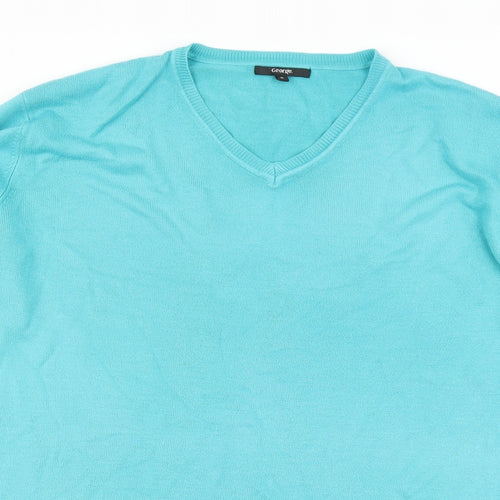 George Mens Blue V-Neck Acrylic Henley Jumper Size XL