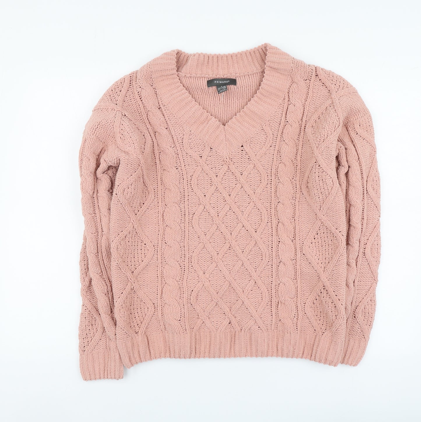 Primark Womens Pink V-Neck Polyester Pullover Jumper Size S