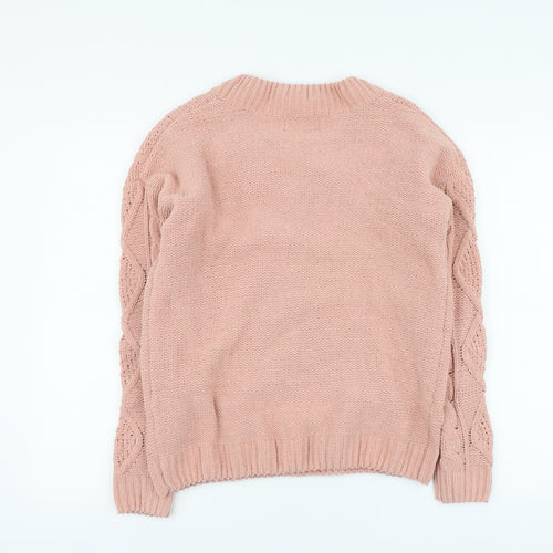 Primark Womens Pink V-Neck Polyester Pullover Jumper Size S