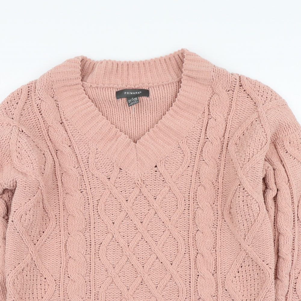 Primark Womens Pink V-Neck Polyester Pullover Jumper Size S