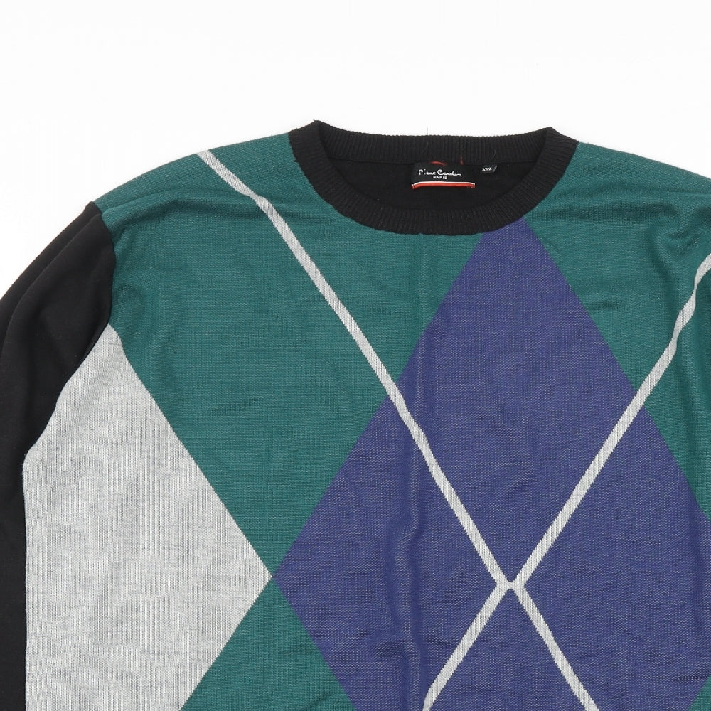 Pierre Cardin Mens Multicoloured Round Neck Argyle/Diamond Polyester Pullover Jumper Size 2XL