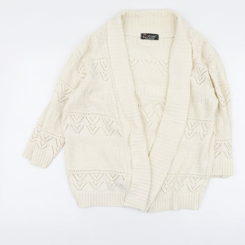 Elegant Womens Ivory V-Neck Cotton Cardigan Jumper Size L