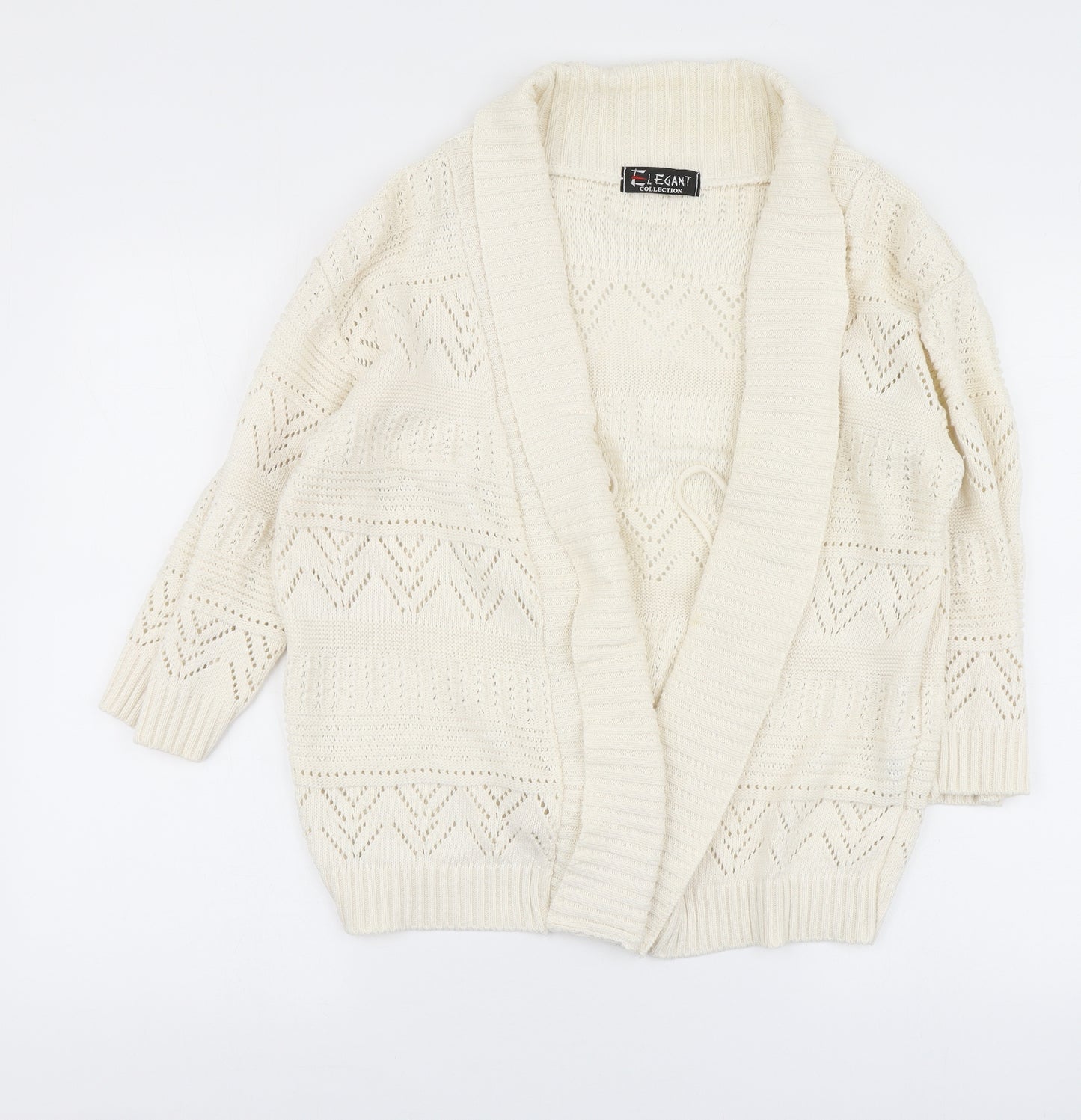 Elegant Womens Ivory V-Neck Cotton Cardigan Jumper Size L
