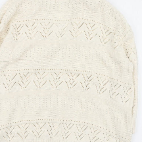 Elegant Womens Ivory V-Neck Cotton Cardigan Jumper Size L