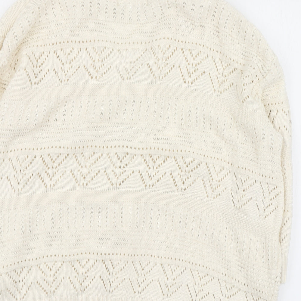 Elegant Womens Ivory V-Neck Cotton Cardigan Jumper Size L