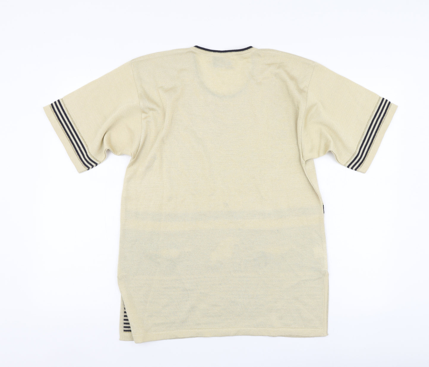 Stephen Womens Beige Striped Viscose Basic T-Shirt Size S Round Neck