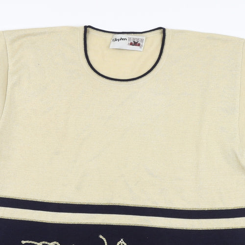 Stephen Womens Beige Striped Viscose Basic T-Shirt Size S Round Neck
