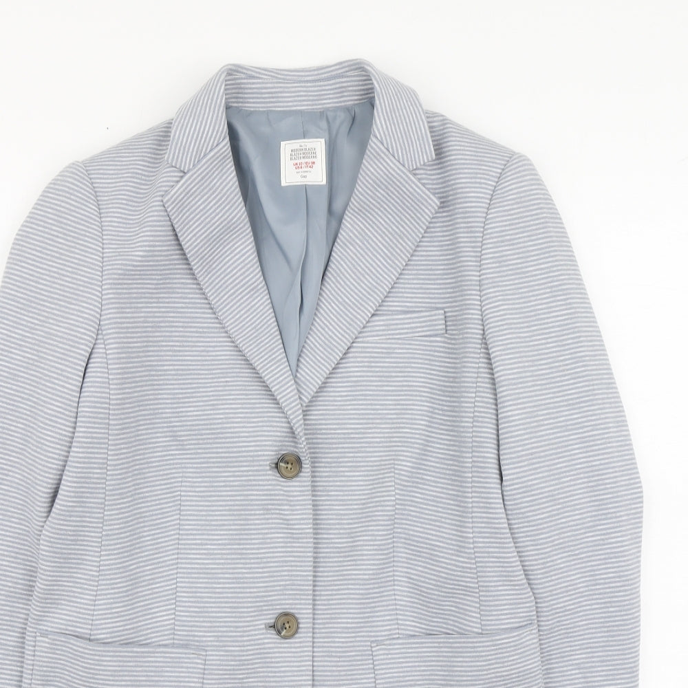 Gap Womens Blue Striped Polyester Jacket Suit Jacket Size 10