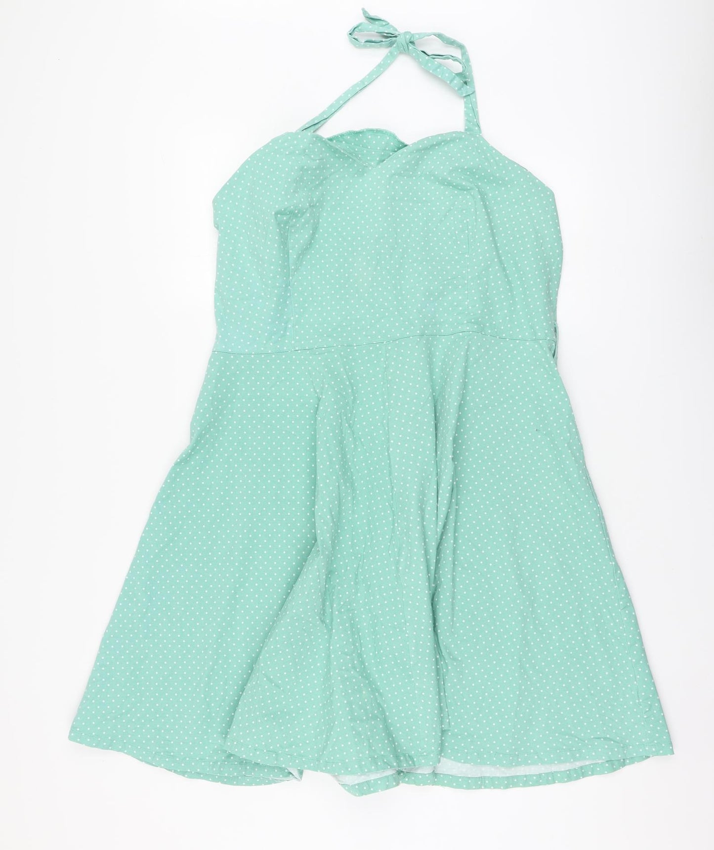 Amelia Womens Green Polka Dot Polyester Skater Dress Size 24 Halter