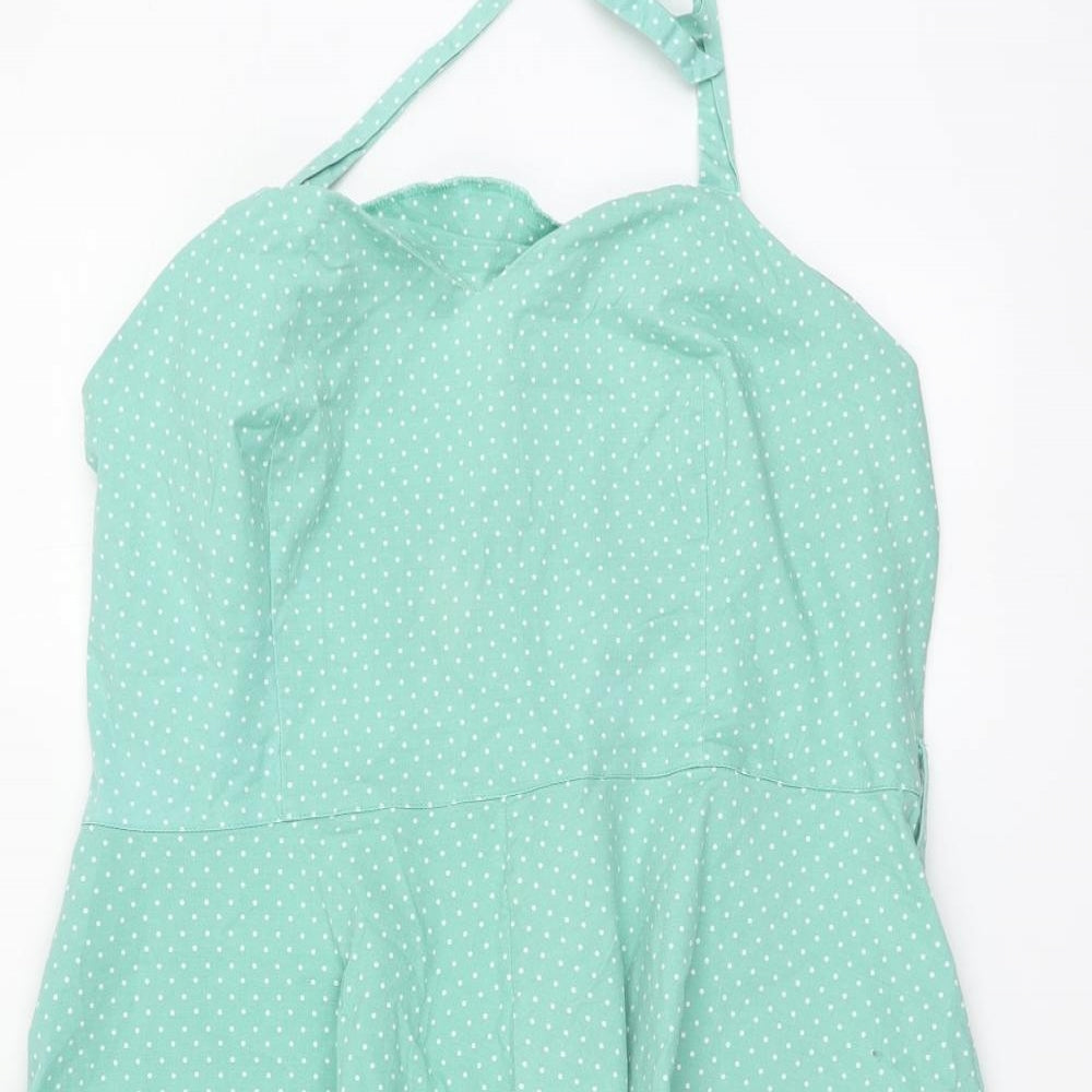 Amelia Womens Green Polka Dot Polyester Skater Dress Size 24 Halter