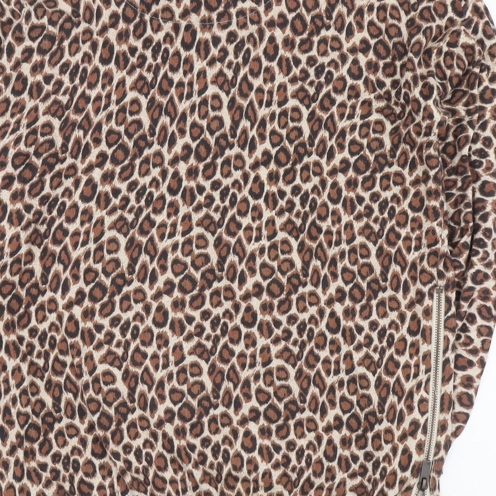 NEXT Womens Brown Round Neck Animal Print Cotton Pullover Jumper Size 14