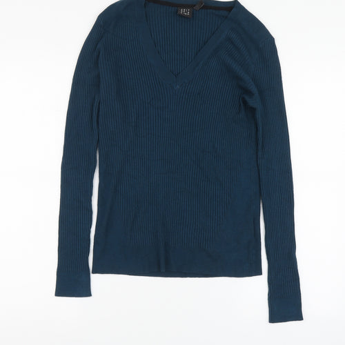 Edit Or's Cut Womens Blue V-Neck Viscose Pullover Jumper Size 14