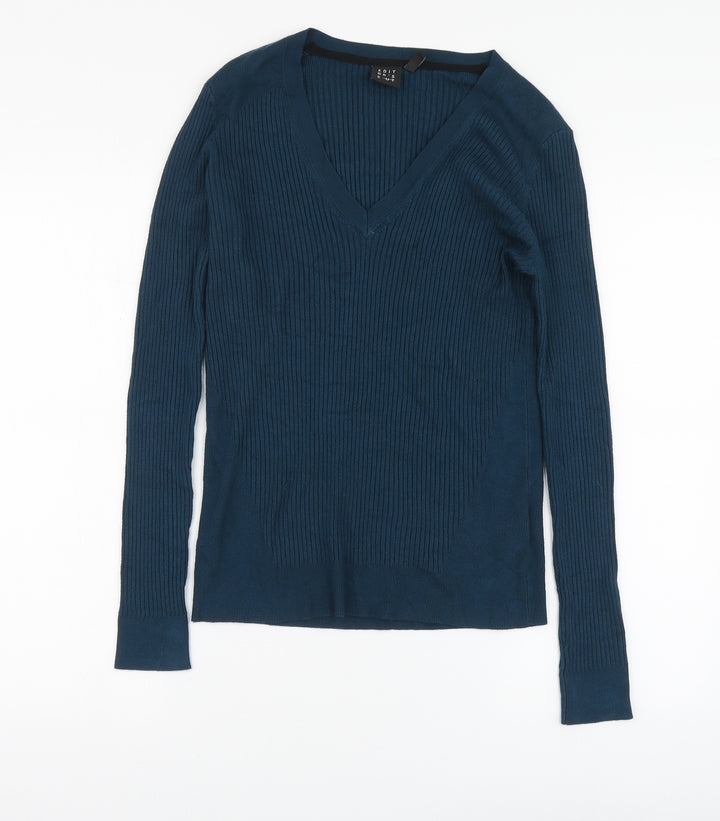 Edit Or's Cut Womens Blue V-Neck Viscose Pullover Jumper Size 14
