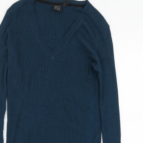 Edit Or's Cut Womens Blue V-Neck Viscose Pullover Jumper Size 14