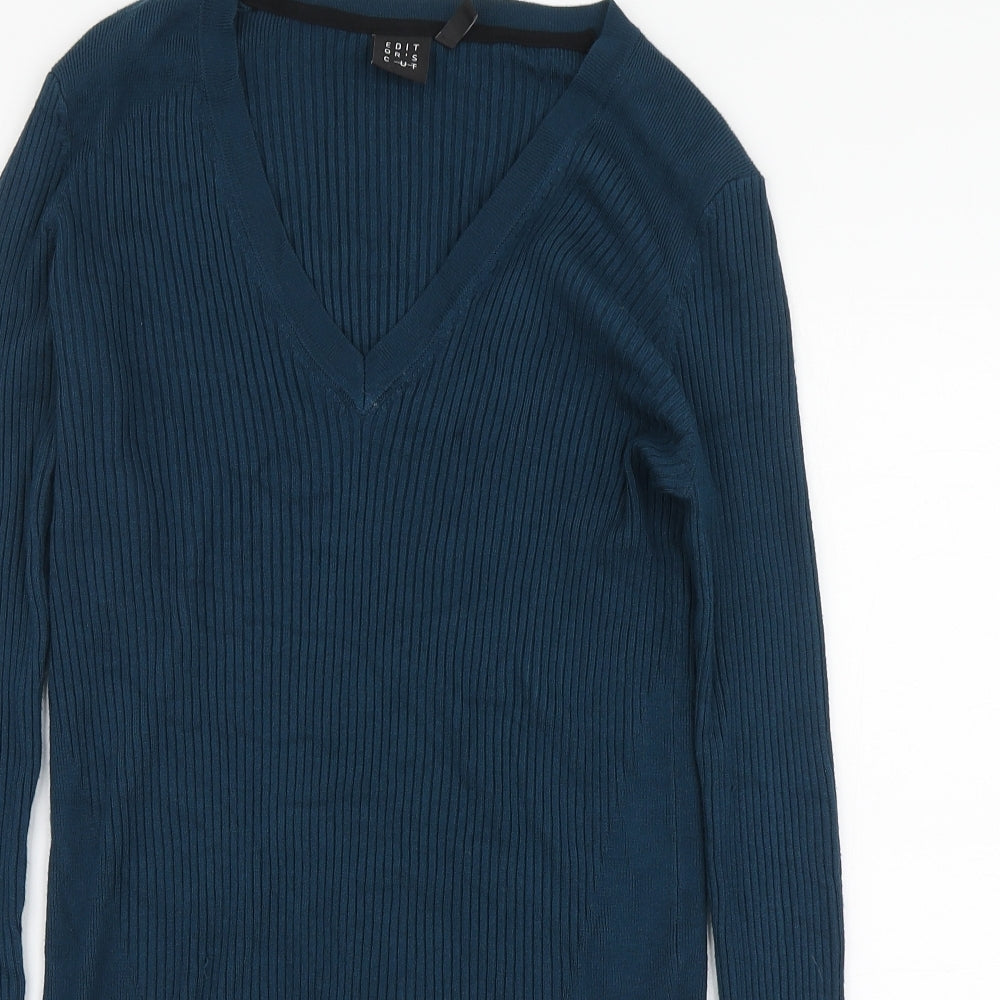 Edit Or's Cut Womens Blue V-Neck Viscose Pullover Jumper Size 14