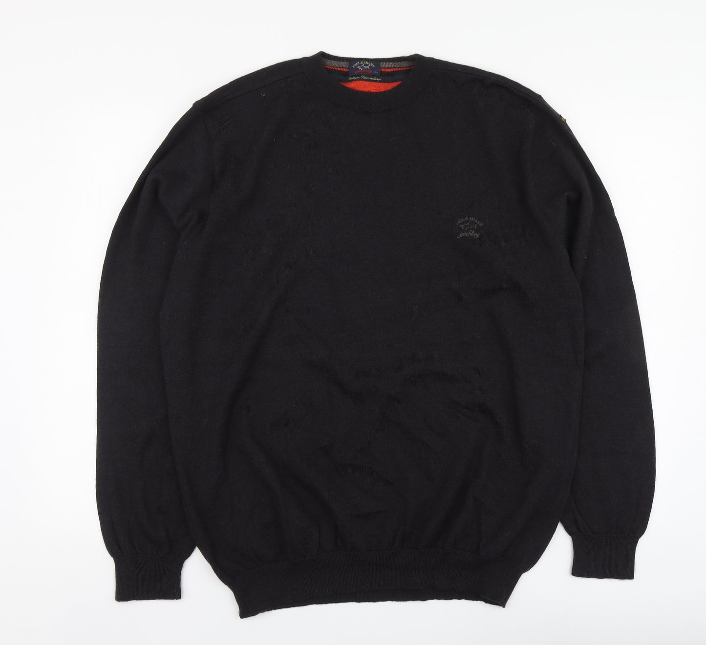Paul & Shark Mens Brown Round Neck Wool Henley Jumper Size 2XL