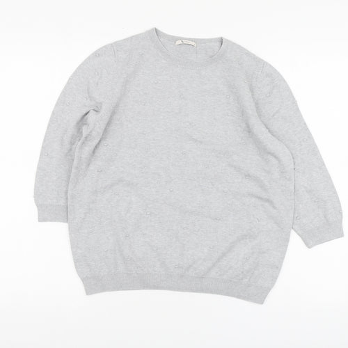 TU Womens Grey Round Neck Cotton Pullover Jumper Size 14