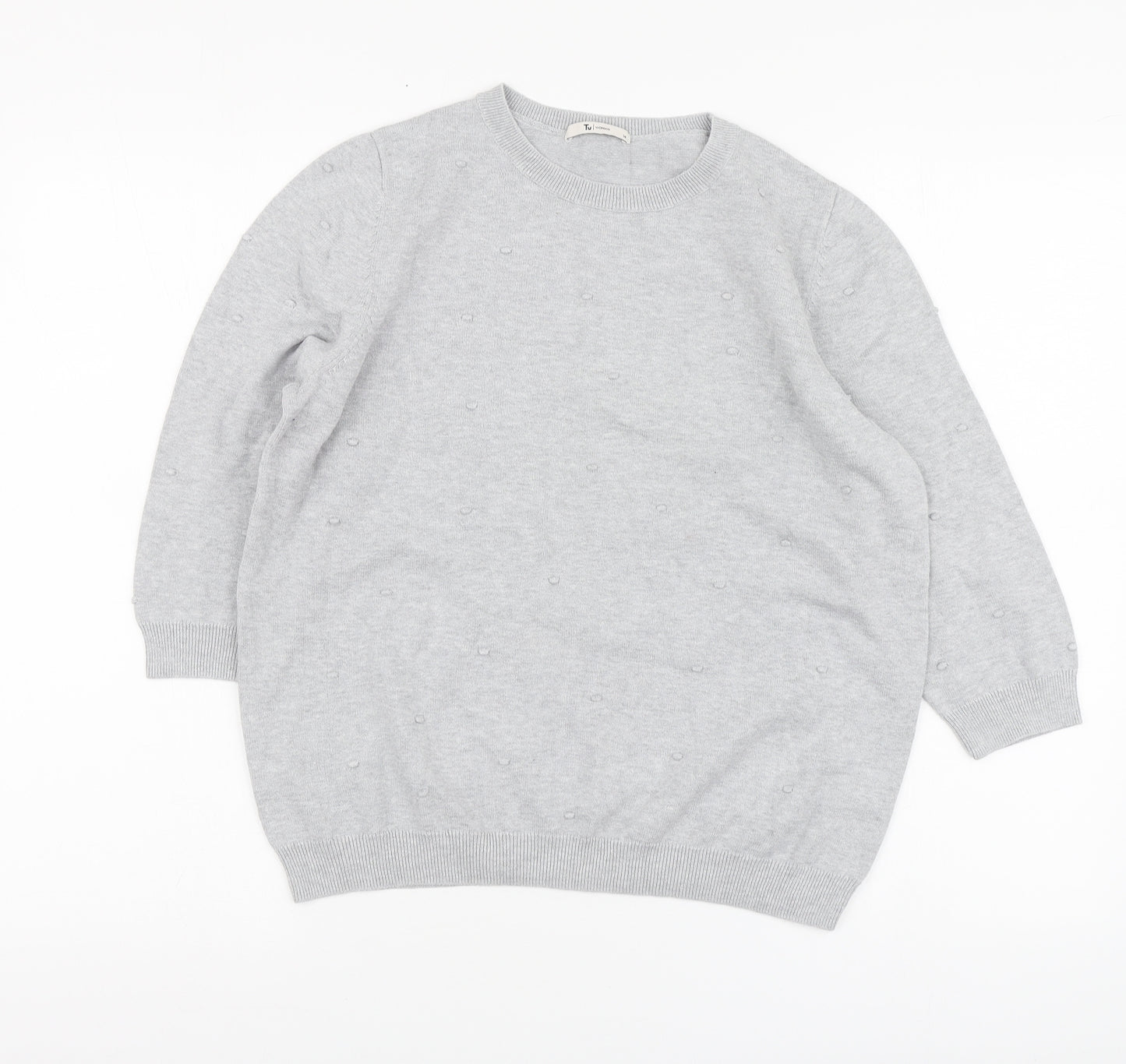 TU Womens Grey Round Neck Cotton Pullover Jumper Size 14
