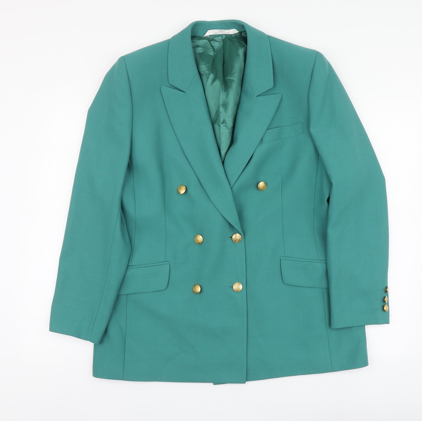 Marks and Spencer Womens Green Wool Jacket Suit Jacket Size 16
