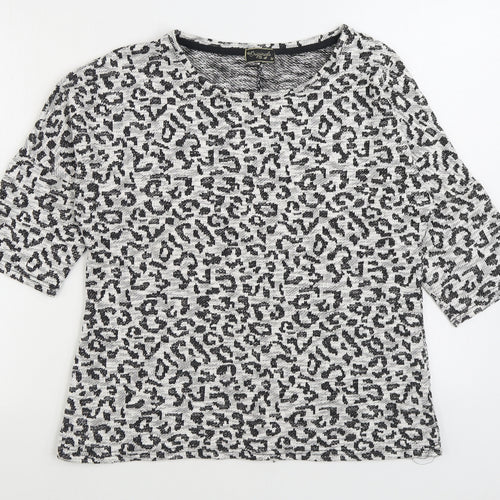 Originals Womens Black Animal Print Polyester Basic T-Shirt Size M Boat Neck