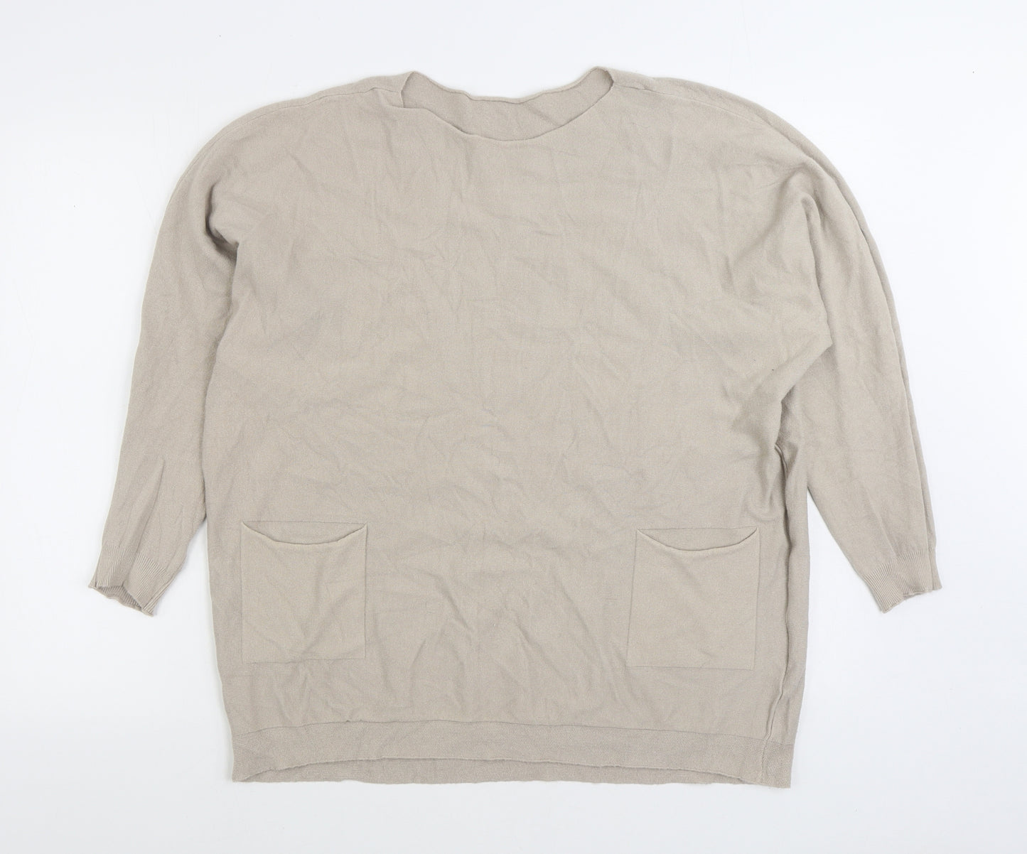 Prewon Womens Beige Boat Neck Viscose Pullover Jumper Size M