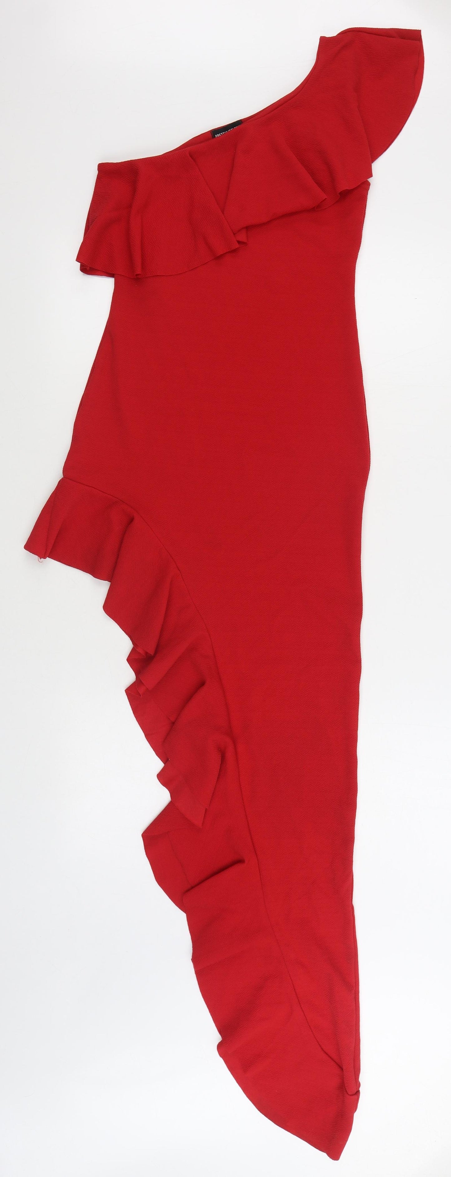 PRETTY LITTLE THING Womens Red Polyester Bodycon Size S One Shoulder Pullover