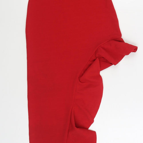 PRETTY LITTLE THING Womens Red Polyester Bodycon Size S One Shoulder Pullover