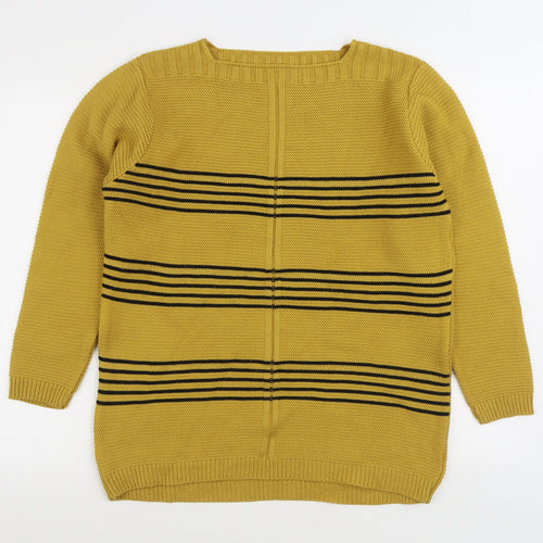 Preworn Womens Yellow Boat Neck Striped Acrylic Pullover Jumper Size L