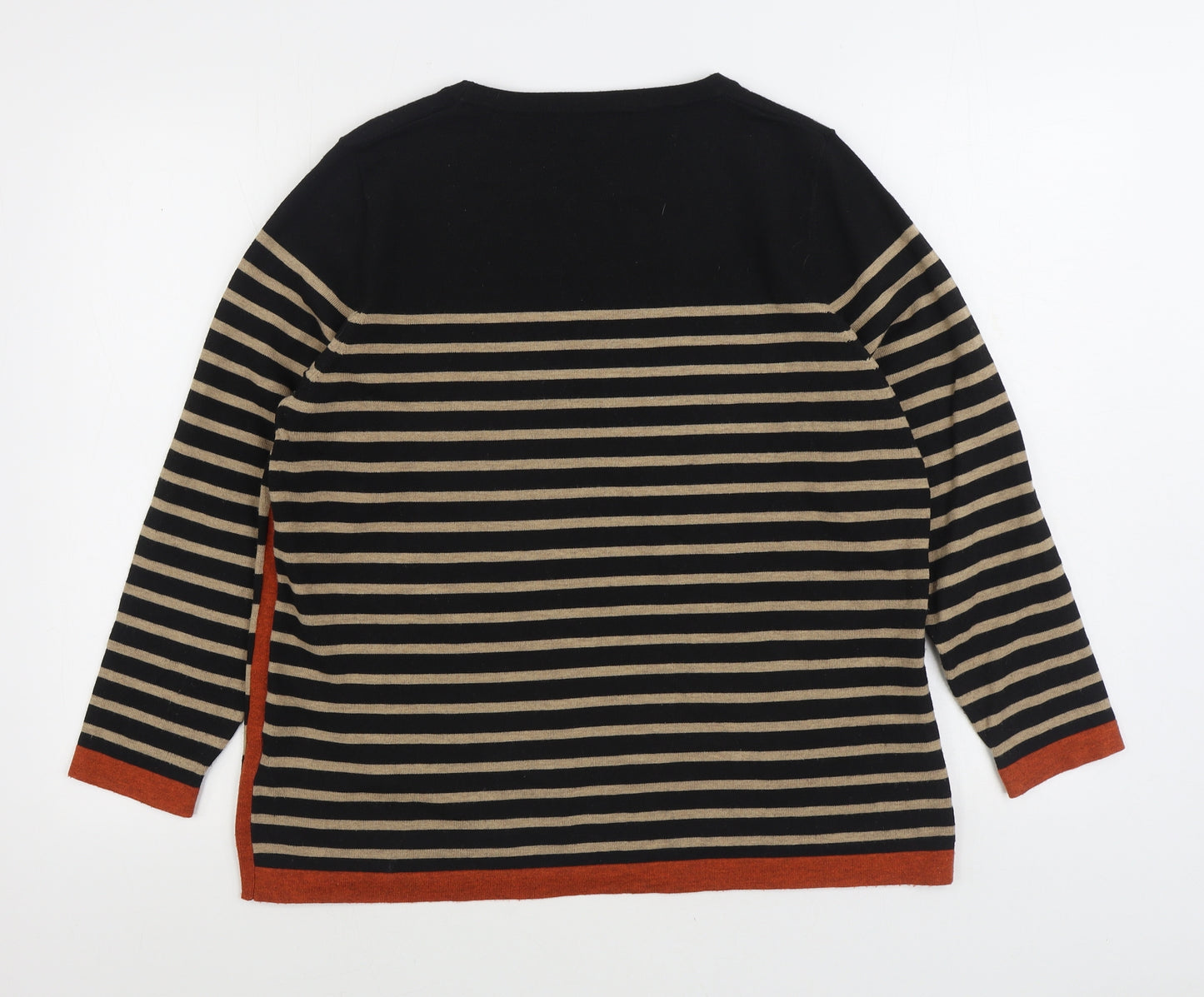 First Avenue Womens Black Boat Neck Striped Polyester Pullover Jumper Size L